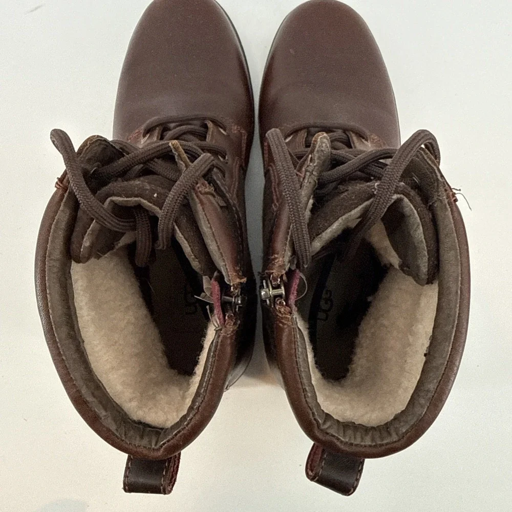 UGG Kesey Waterproof Boots Women 9 Brown Leather Suede Sheepskin Lace Up